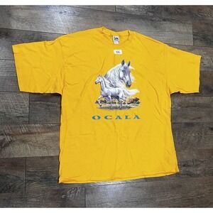 NWT Vintage Y2k‎ Ocala, Florida Big Horses Graphic Tee Yellow XXL Lee Sport